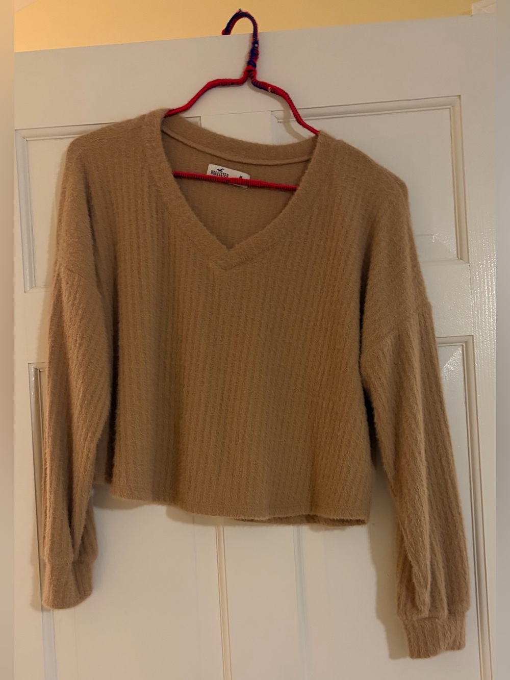 Hollister Camel V-Neck Cropped Sweater